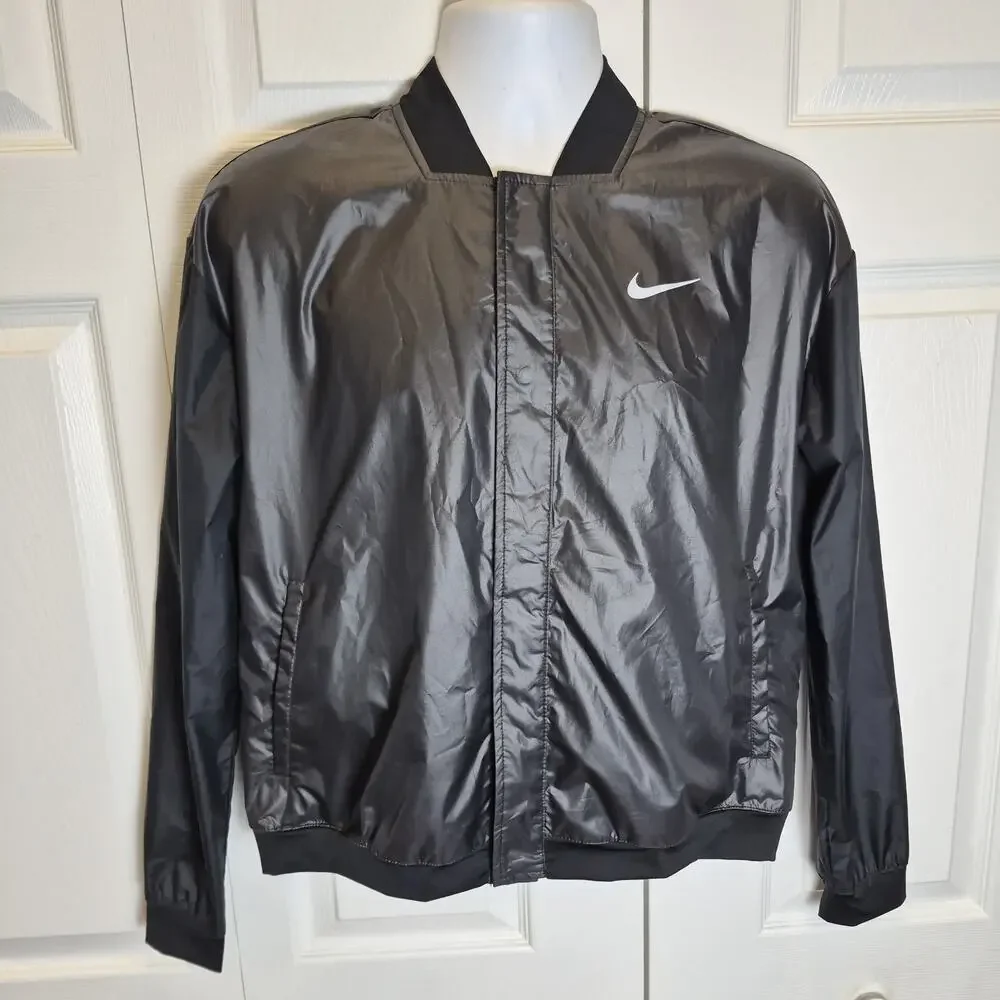 Nike Running Women’s Bomber Jacket Black Reflective Logo Lightweight Zip Size M